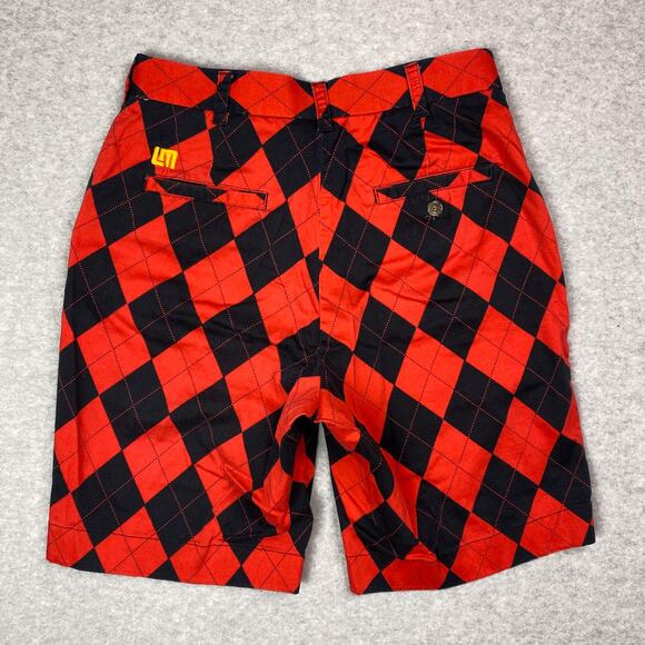 Loudmouth Golf Mens 30 Red Black Argyle Pattern Shorts - Picture 5 of 12